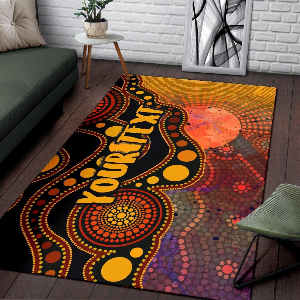 Custom Text Aboriginal Area Rug - Australia Indigenous Flag Circle Dot Painting Art (Golden) - Vibe Hoodie Shop