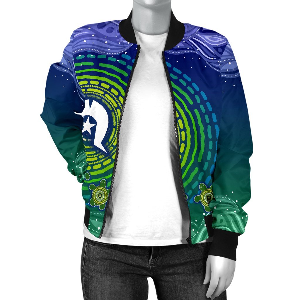 Torres Strait Islanders Women's Bomber Jacket - Aboriginal Turtle - Vibe Hoodie Shop