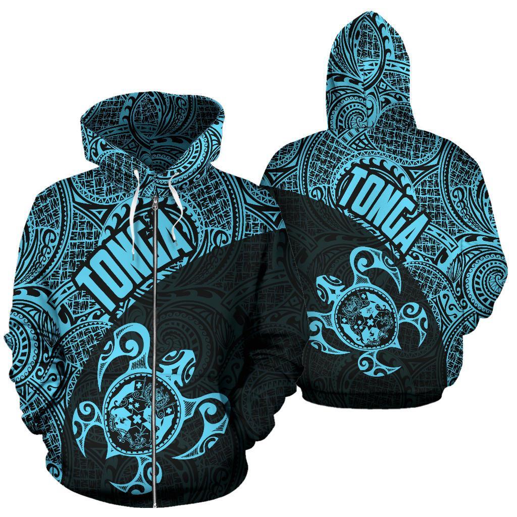 Zip Up Hoodie Tonga Coat Of Arms Turtle Polynesian Pattern 03 - Vibe Hoodie Shop