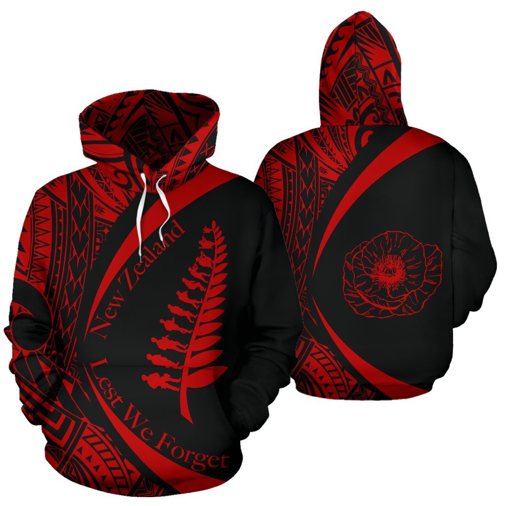 New Zealand Lest We Forget Maori Hoodie Circle Style - Red - Vibe Hoodie Shop