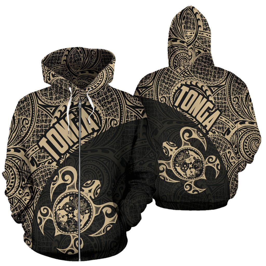 Zip Up Hoodie Tonga Coat Of Arms Turtle Polynesian Pattern - Vibe Hoodie Shop