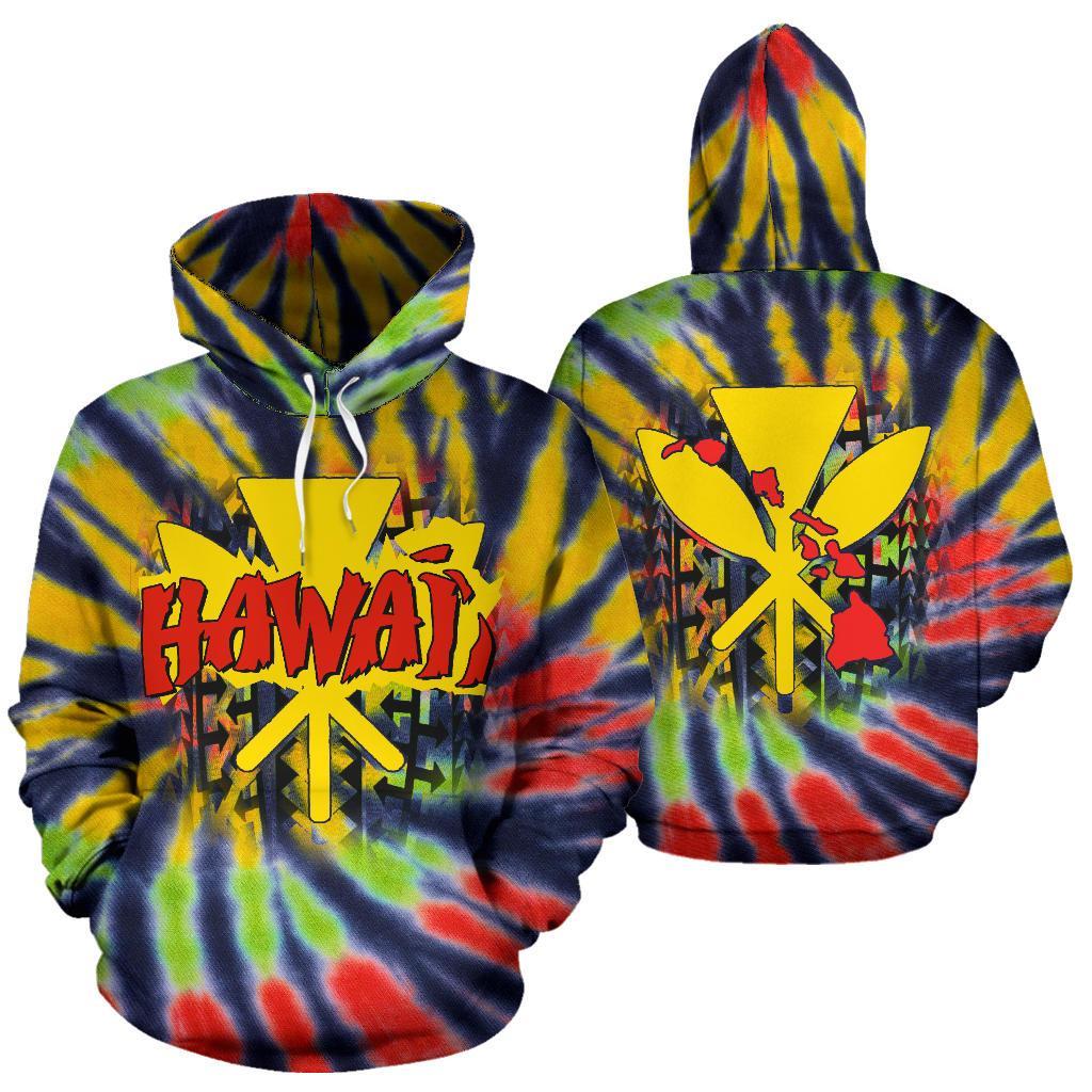 Hawaii Tie Dye Hoodie, Kanaka Maoli Flag All Over Print Hoodie - Vibe Hoodie Shop