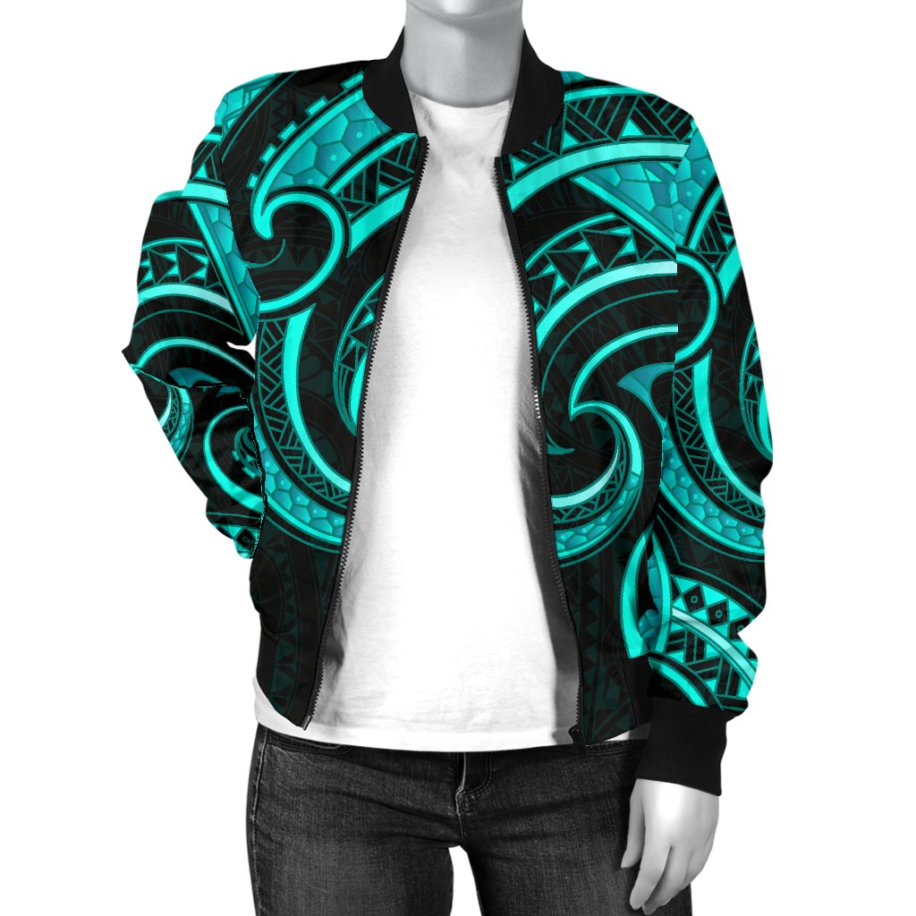 New Zealand Maori Mangopare Women Bomber Jacket Polynesian - Turquoise - Vibe Hoodie Shop