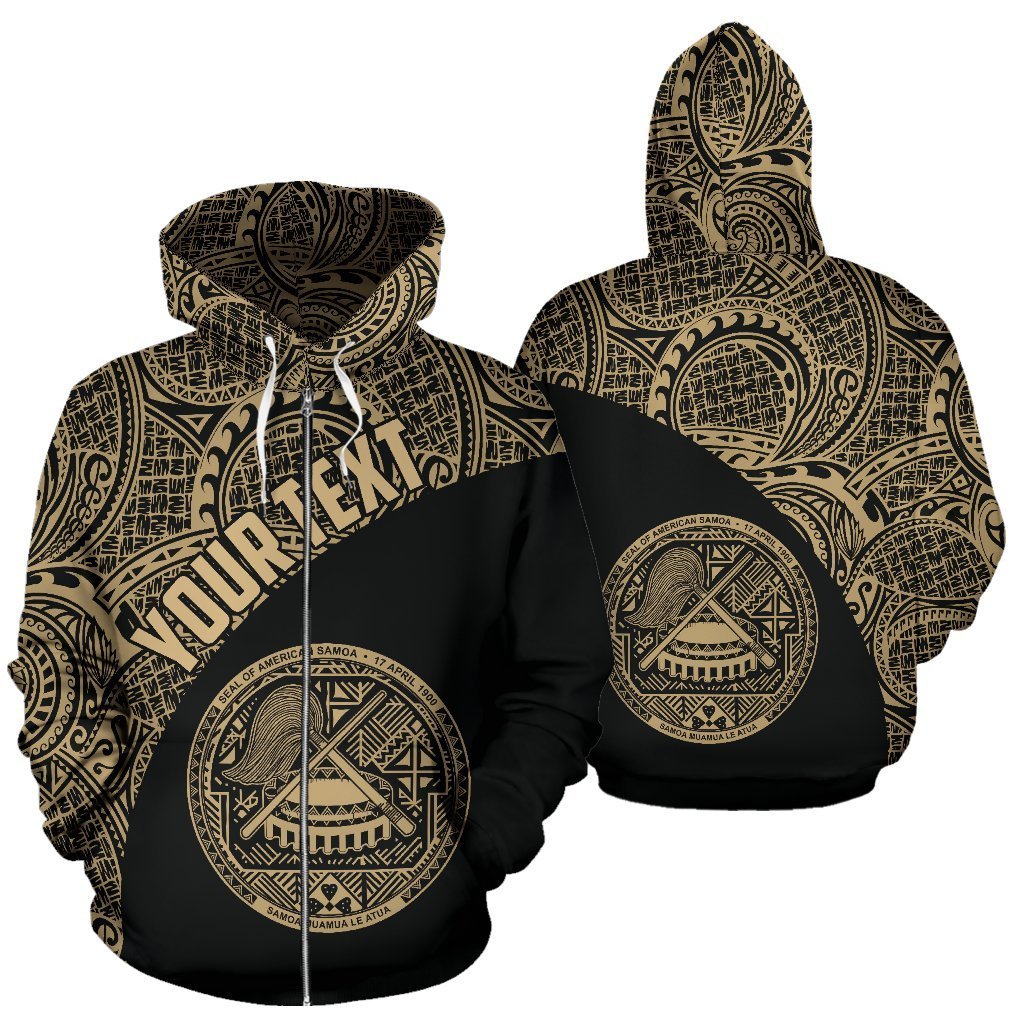 American Samoa Zip - Up Hoodie Coat Of Arms Polynesian Wave Gold (Custom) - Vibe Hoodie Shop