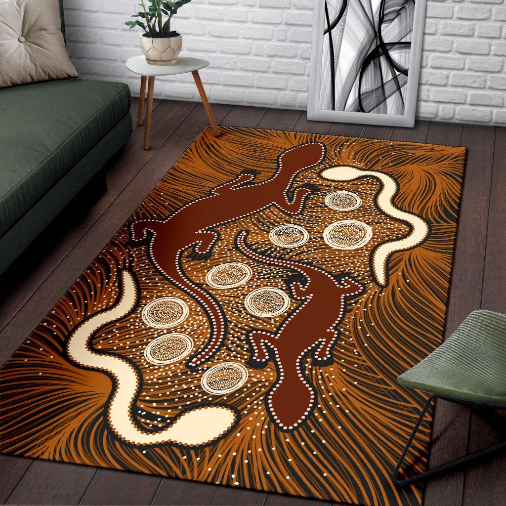 Aboriginal Area Rug - Indigenous Brown Lizard and White Snake - Vibe Hoodie Shop