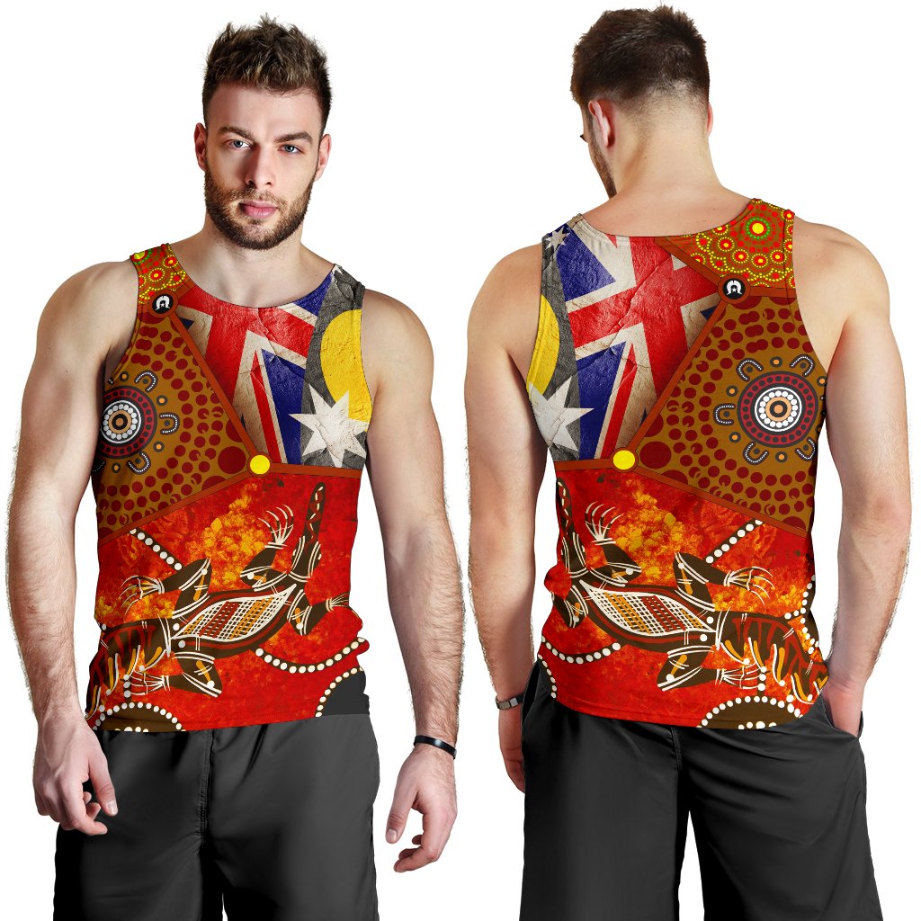 Men's Tank Top - Aboriginal Dot Painting and Flags, Corocodile - Vibe Hoodie Shop