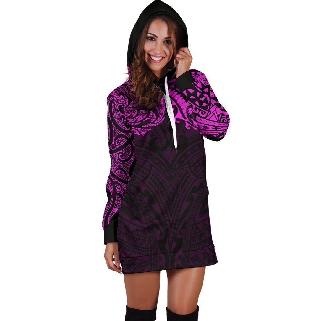 New Zealand Women's Hoodie Dress, Maori Polynesian Tattoo Purple - Vibe Hoodie Shop