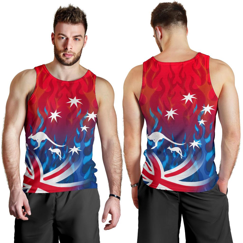 Men Tank Top - Aus Flag Mens Tank Kangaroo Flame - Vibe Hoodie Shop