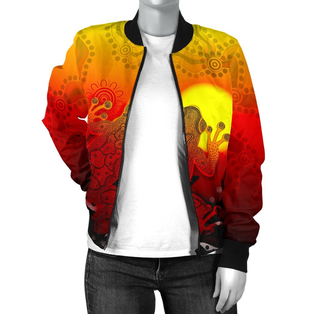 Aboriginal Women's Bomber Jacket - Indigenous Frog (Red) - Vibe Hoodie Shop