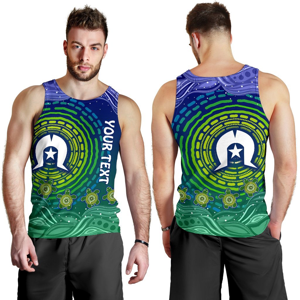 Custom Text Torres Strait Islanders Men's Tank Top - Aboriginal Turtle - Vibe Hoodie Shop