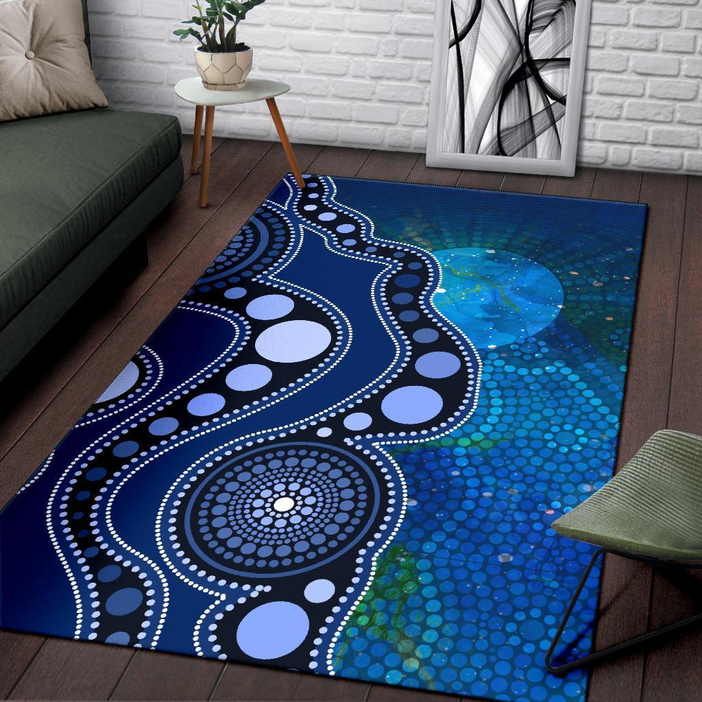 Aborignal Area Rug - Australia Indigenous Flag Circle Dot Painting Art (Blue) - Vibe Hoodie Shop