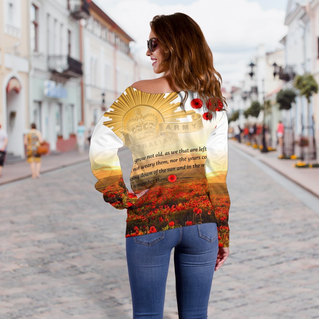 ANZAC Day 2021 Women's Off Shoulder Sweater - We Will Remember Them - Vibe Hoodie Shop