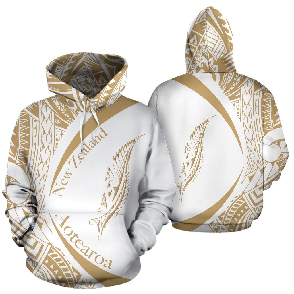 New Zealand Silver Fern Hoodie Maori Tattoo Circle Style - White - Vibe Hoodie Shop