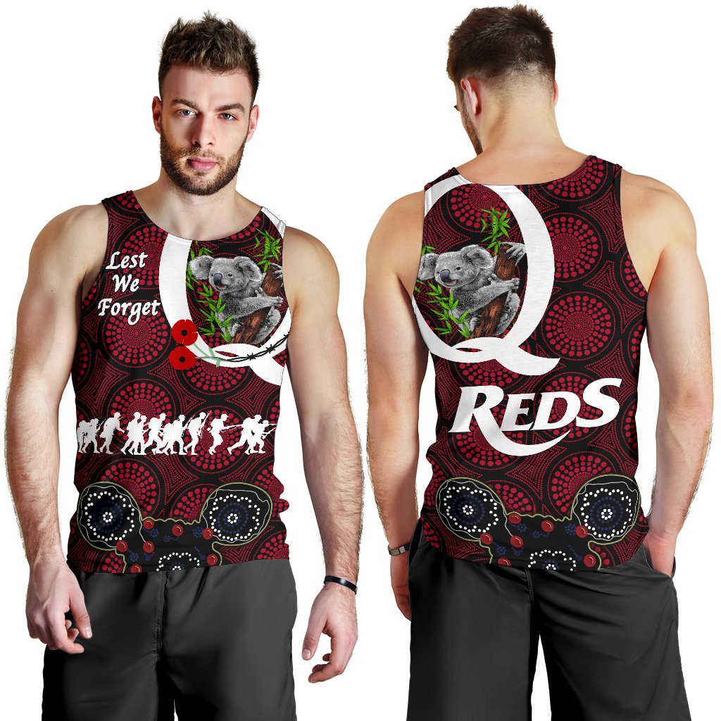 Australia Men's Tank Top Queensland Reds Lest We Forget - Koala - Vibe Hoodie Shop