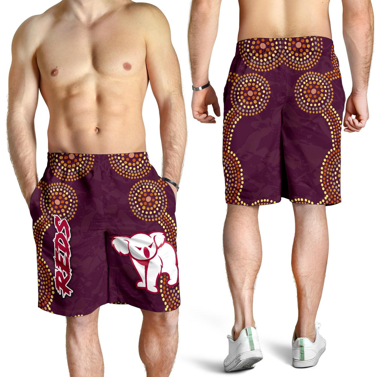 Queensland Men Shorts Indigenous Reds - Vibe Hoodie Shop