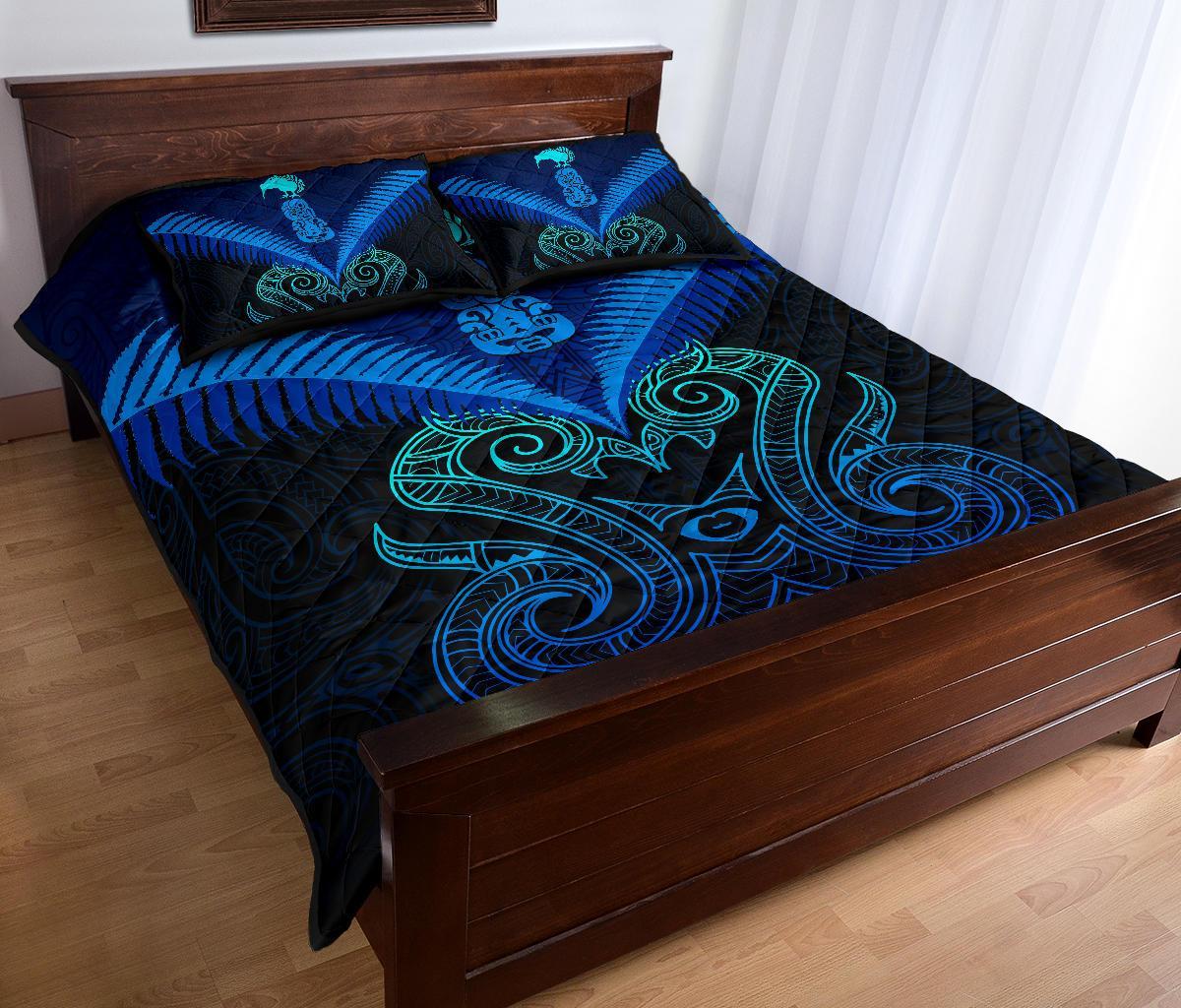 Maori Manaia New Zealand Quilt Bed Set Blue - Vibe Hoodie Shop