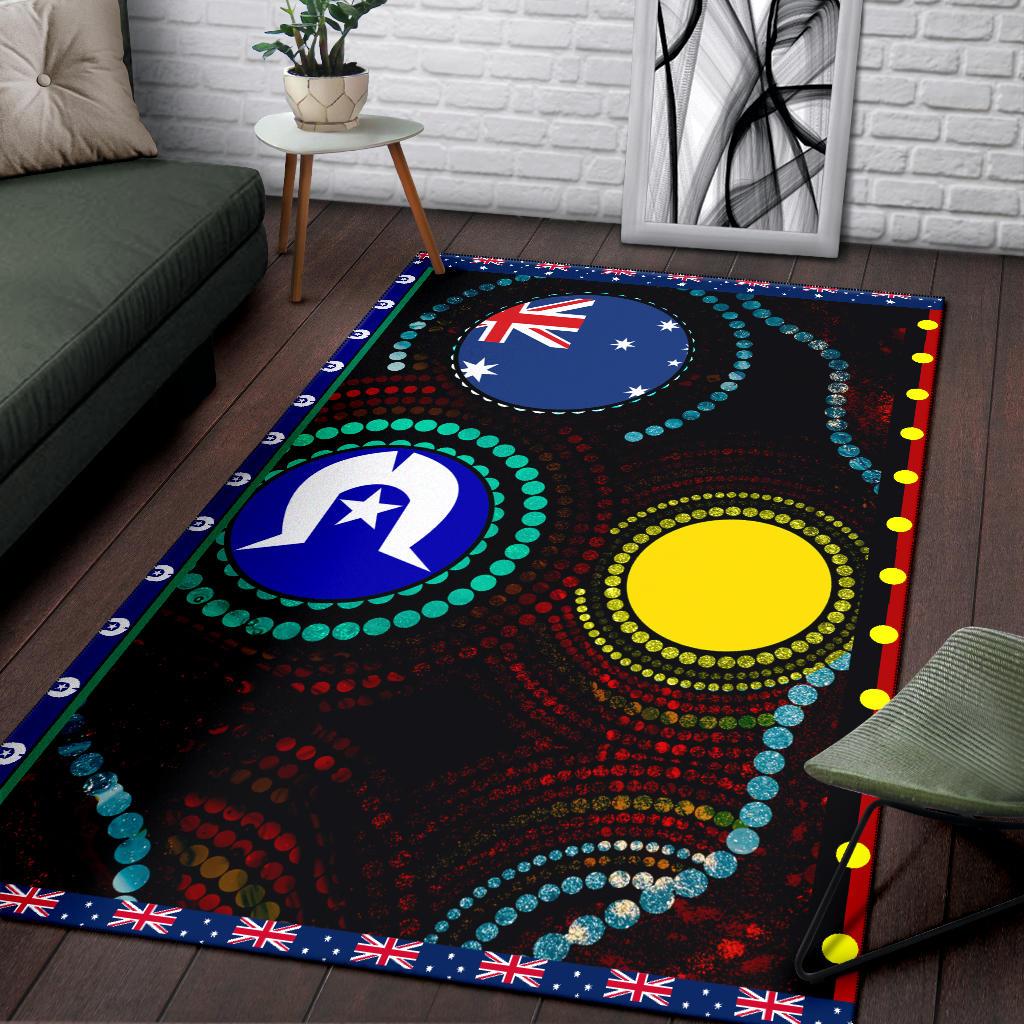 Area Rug - Aboriginal Dot Patterns and Flag - Vibe Hoodie Shop