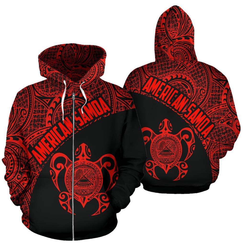 American Samoa Polynesian Hoodie Coat Of Arms In Turtle Red Zip - Up - Vibe Hoodie Shop