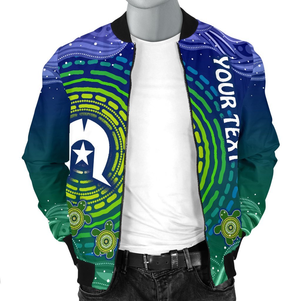 Custom Text Torres Strait Islanders Men's Bomber Jacket - Aboriginal Turtle - Vibe Hoodie Shop