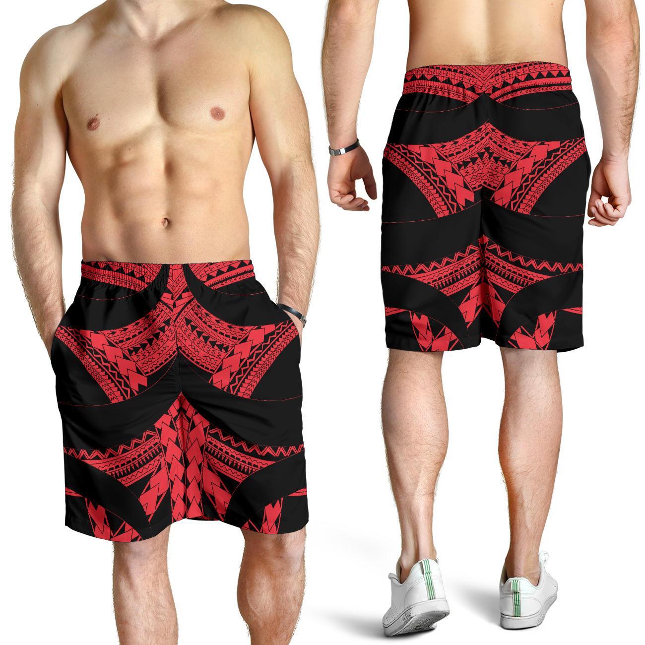 Samoan Tattoo All Over Print Men's Shorts Red - Vibe Hoodie Shop