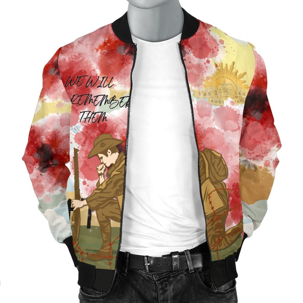 ANZAC Day Men's Bomber Jacket - We Will Remember Them - Vibe Hoodie Shop