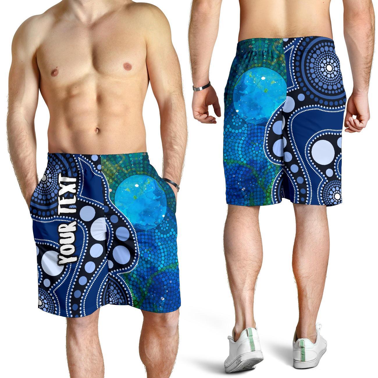 Custom Text Aboriginal Men's Shorts - Australia Indigenous Flag Circle Dot Painting Art (Blue) - Vibe Hoodie Shop