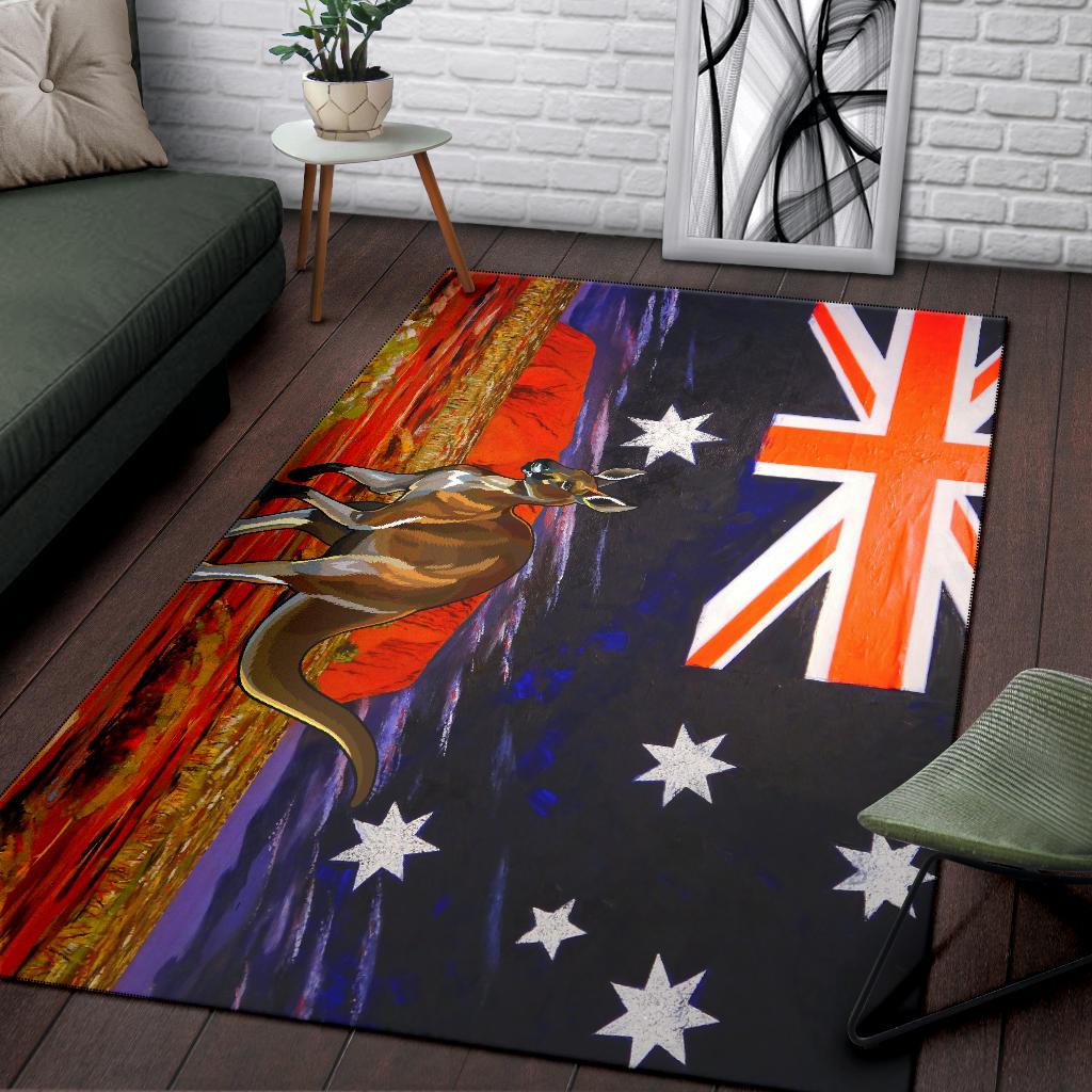 Area Rug - Kangaroo Rug Aus Flag Uluru Landscape Art - Vibe Hoodie Shop