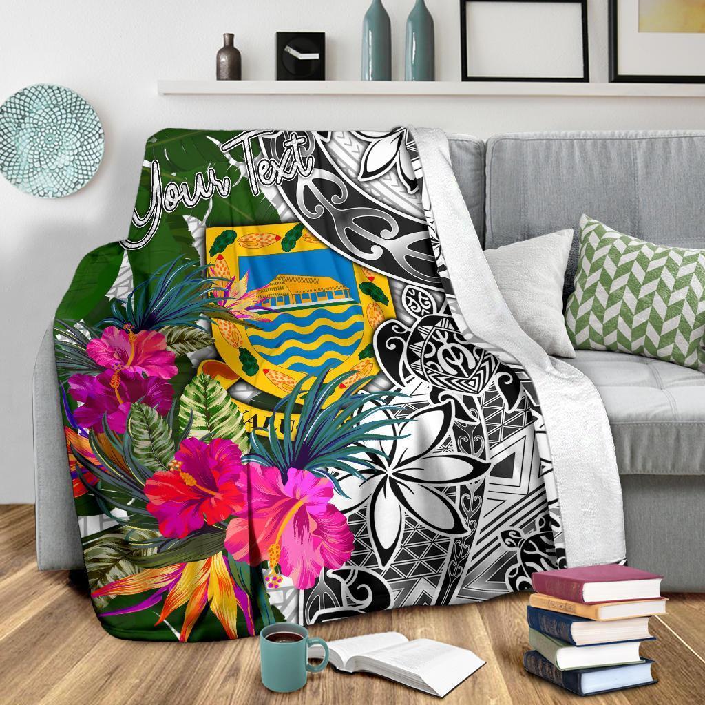 Tuvalu Custom Personalised Premium Blanket White - Turtle Plumeria Banana Leaf - Vibe Hoodie Shop