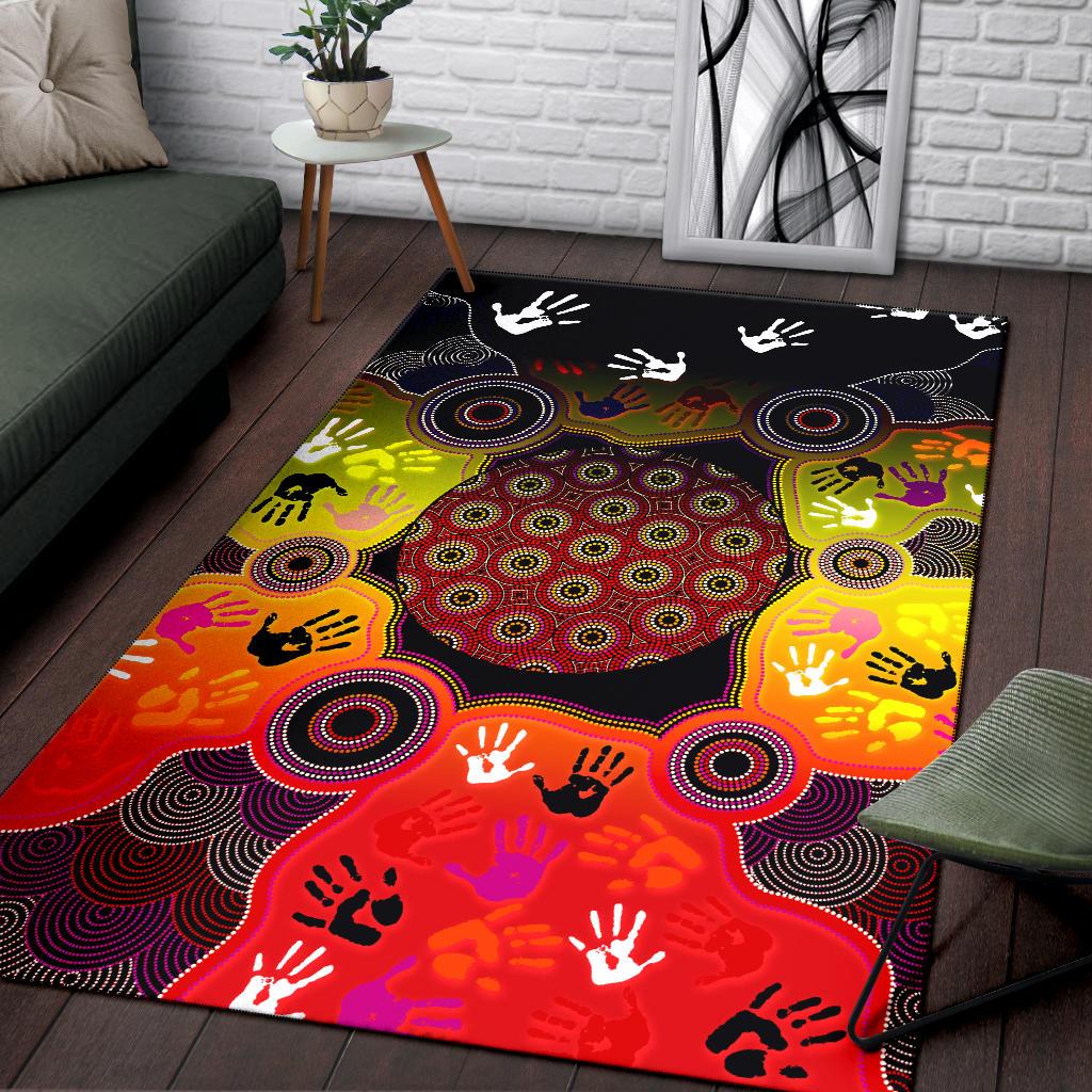 Aboriginal Area Rug, Indigenous Circle Dot Painting Hand Art - Vibe Hoodie Shop