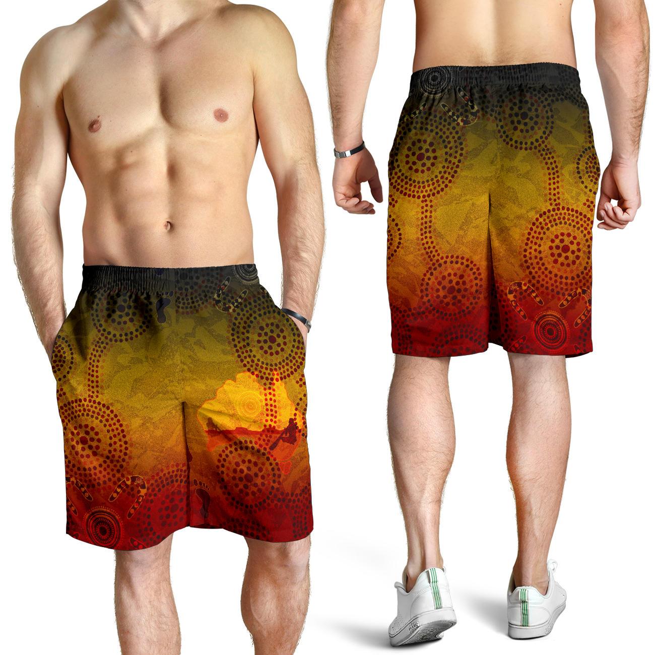 Aboriginal Men's Shorts, Australian Map with Indigenous Color - Vibe Hoodie Shop