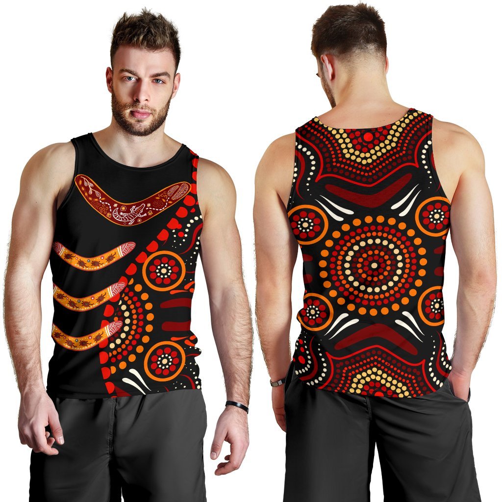 Aboriginal Men's Tank Top - Aboriginal Boomerangs With Dot Painting Pattern - Vibe Hoodie Shop