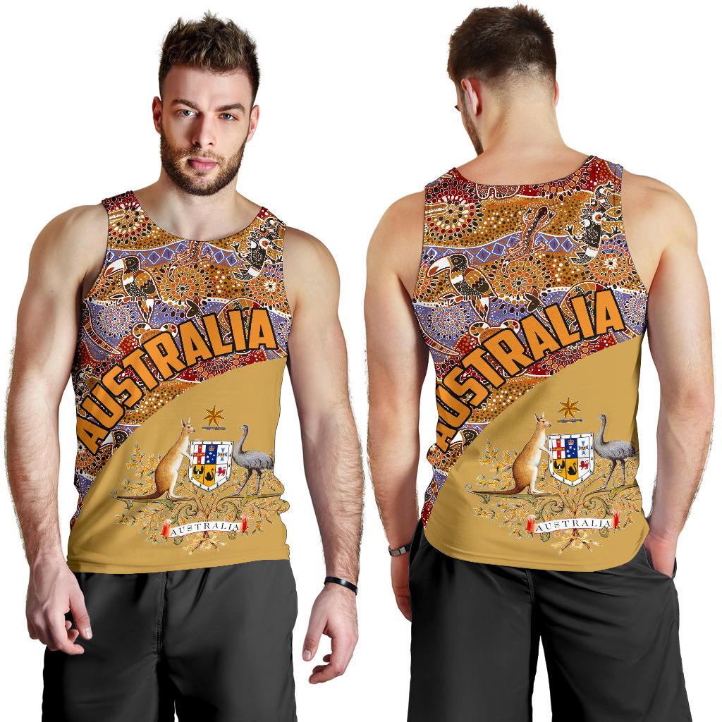 Men Tank Top - Aboriginal Patterns Mens Tank Australian Coat Of Arms - Vibe Hoodie Shop