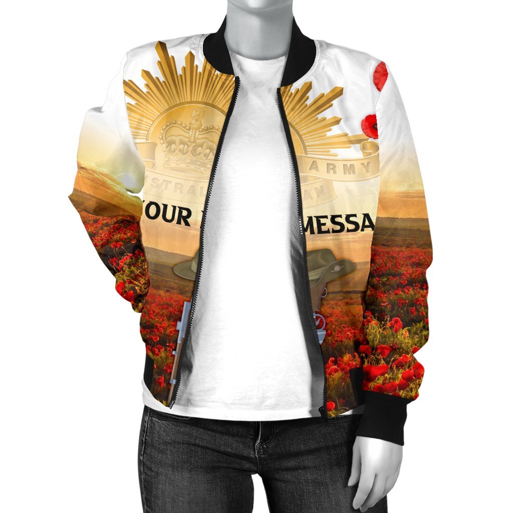 Custom ANZAC Day 2021 Women's Bomber Jacket - We Will Remember Them - Vibe Hoodie Shop