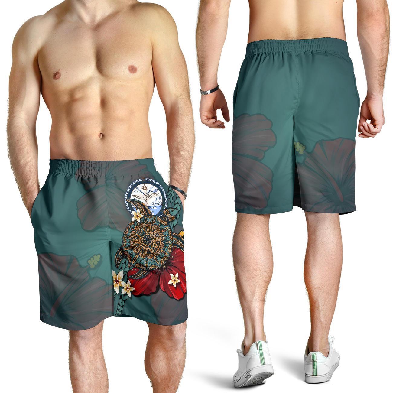 Marshall Islands Shorts Men - Blue Turtle Tribal - Vibe Hoodie Shop