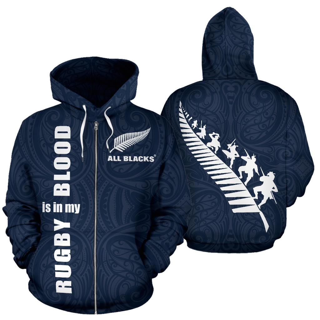 New Zealand Rugby Is In My Blood Zip Hoodie Navy - Vibe Hoodie Shop