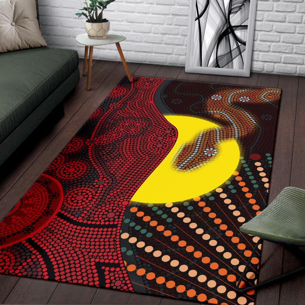 Aboriginal Area Rug - Indigenous Snake Sun Dot Painting - Vibe Hoodie Shop