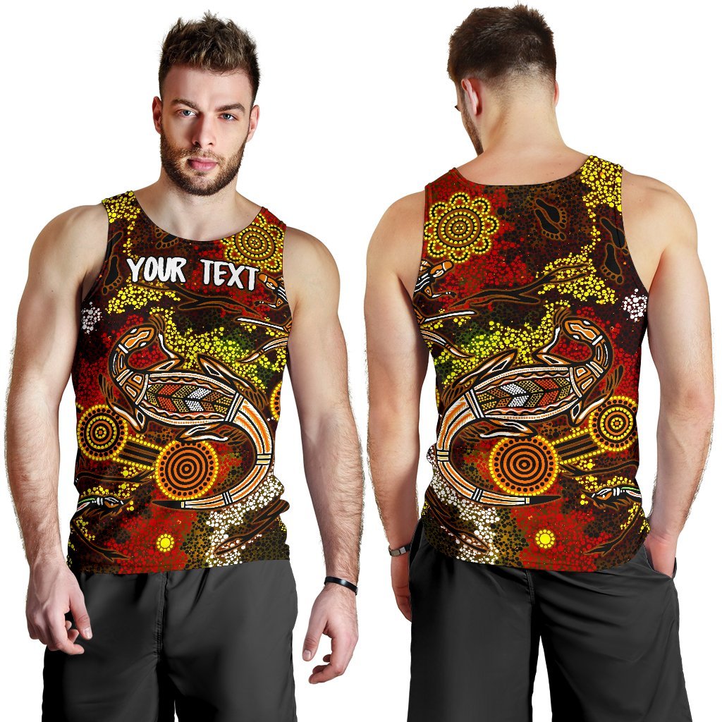 Custom Aboriginal Men's Tank Top, Kangaroo and Lizard Dot Painting Art - Vibe Hoodie Shop