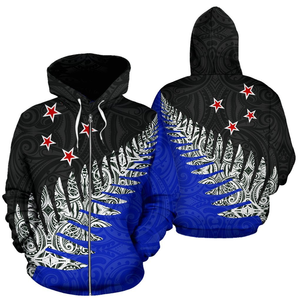 New Zealand Maori Silver Fern Zip Up Hoodie - Vibe Hoodie Shop