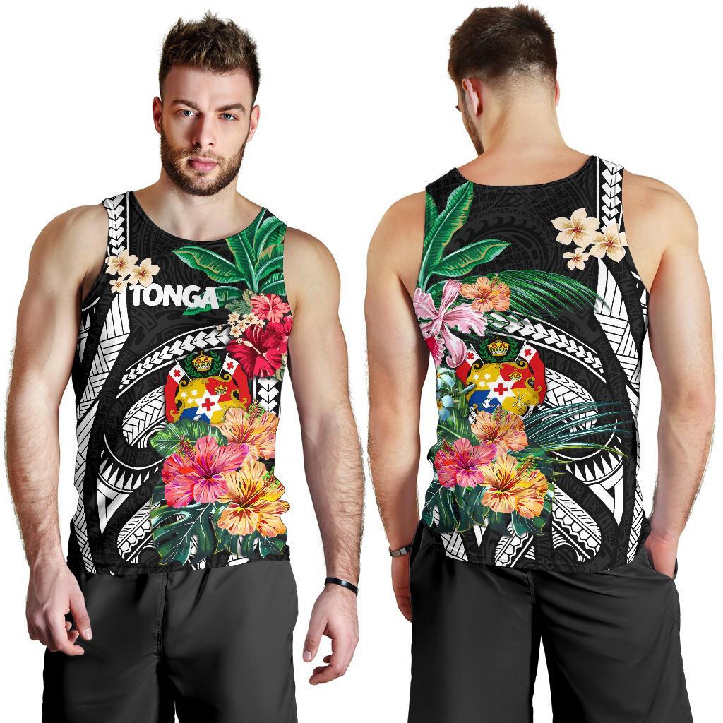 Tonga Men's Tank Top Coat Of Arms Polynesian With Hibiscus - Vibe Hoodie Shop