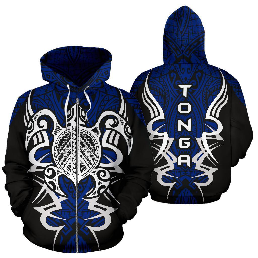 Zip Up Hoodie Tonga Turtle Polynesian Blue - Armor Style - Vibe Hoodie Shop