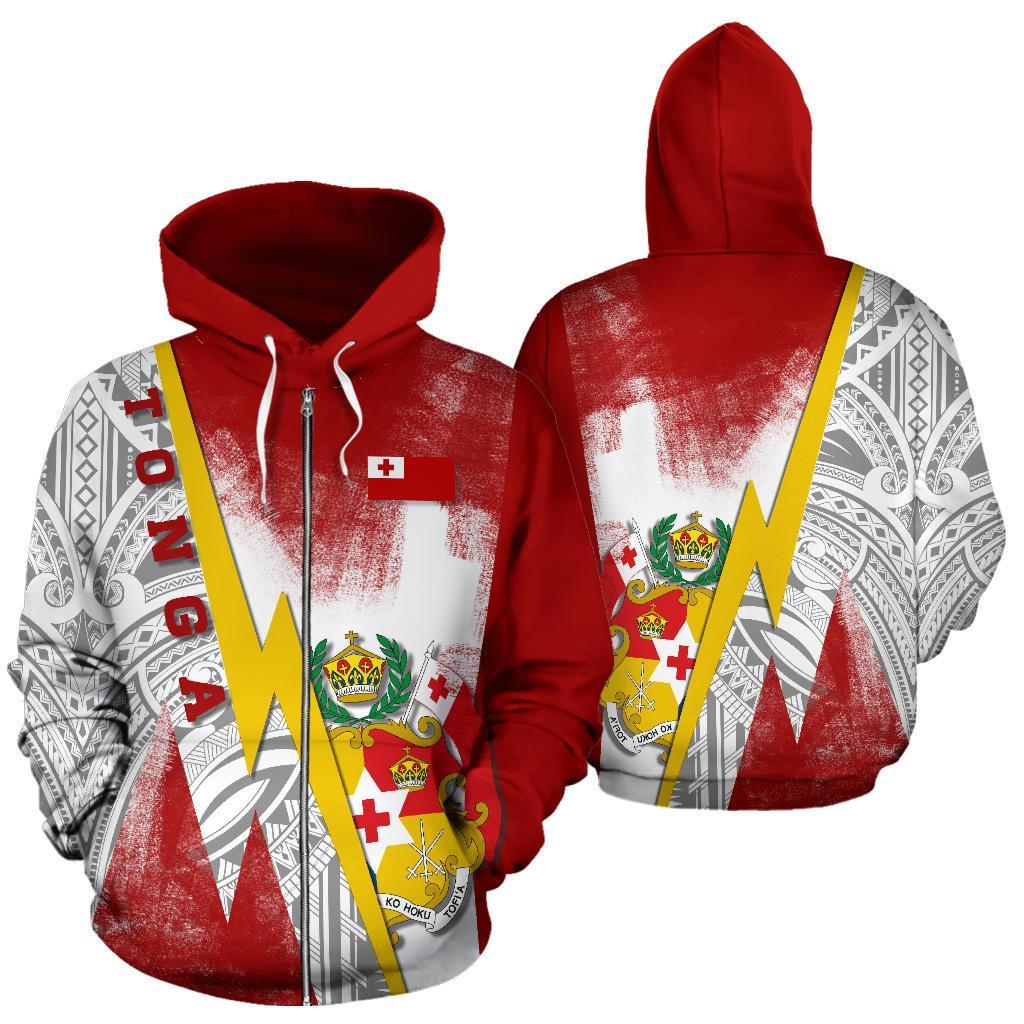 Zip Up Hoodie Tonga Flag With Polynesian Style - Vibe Hoodie Shop