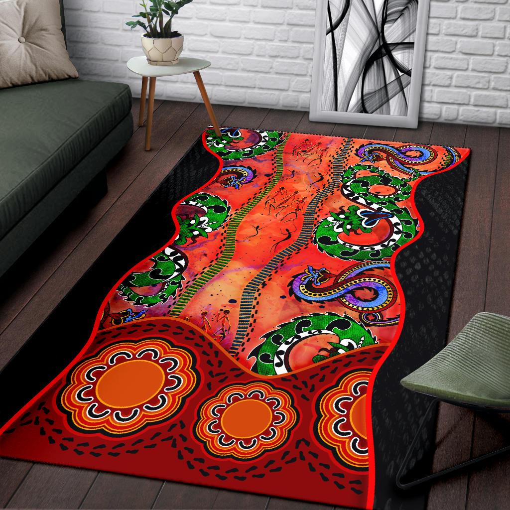 Aboriginal Area Rug - Aussie Indigenous Patterns Orange - Vibe Hoodie Shop