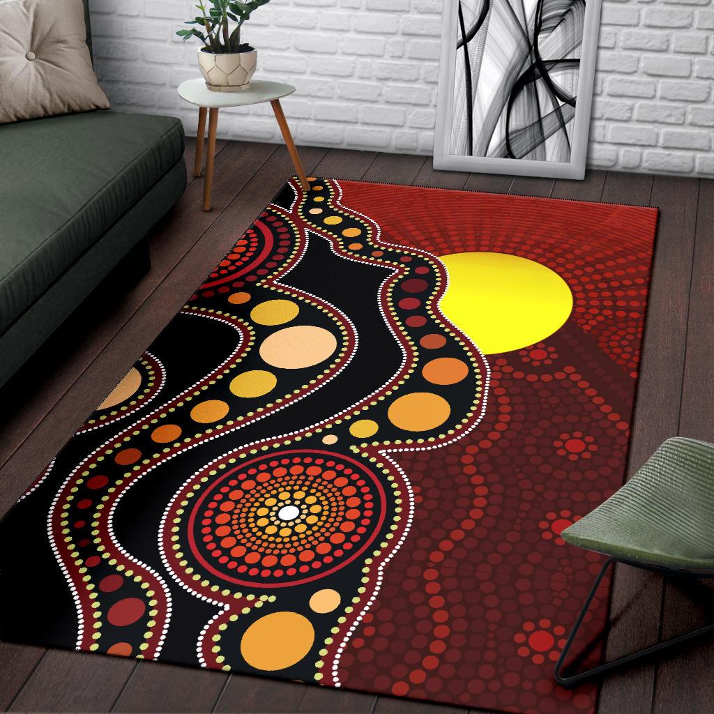 Aboriginal Area Rug - Australia Aboriginal Lives Matter Flag Circle Dot Painting Art - Vibe Hoodie Shop