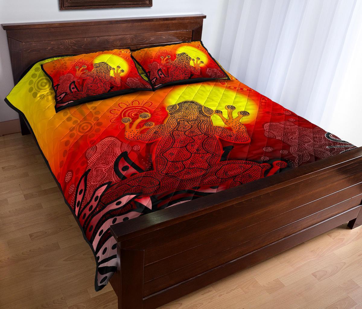 Custom Aboriginal Quilt Bed Set - Indigenous Frog (Red) - Vibe Hoodie Shop