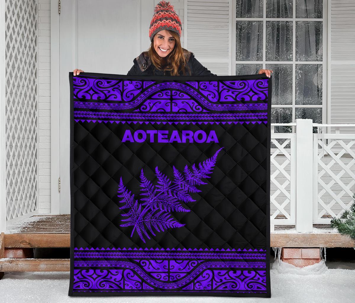 Aotearoa New Zealand Maori Premium Quilt Silver Fern - Purple - Vibe Hoodie Shop