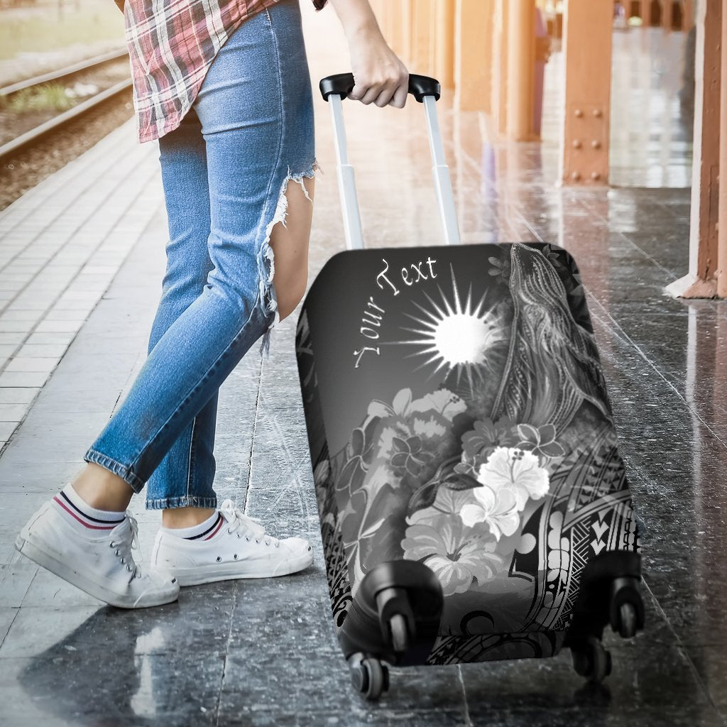 Marshall Islands Custom Personalised Luggage Covers - Humpback Whale with Tropical Flowers (White) - Vibe Hoodie Shop