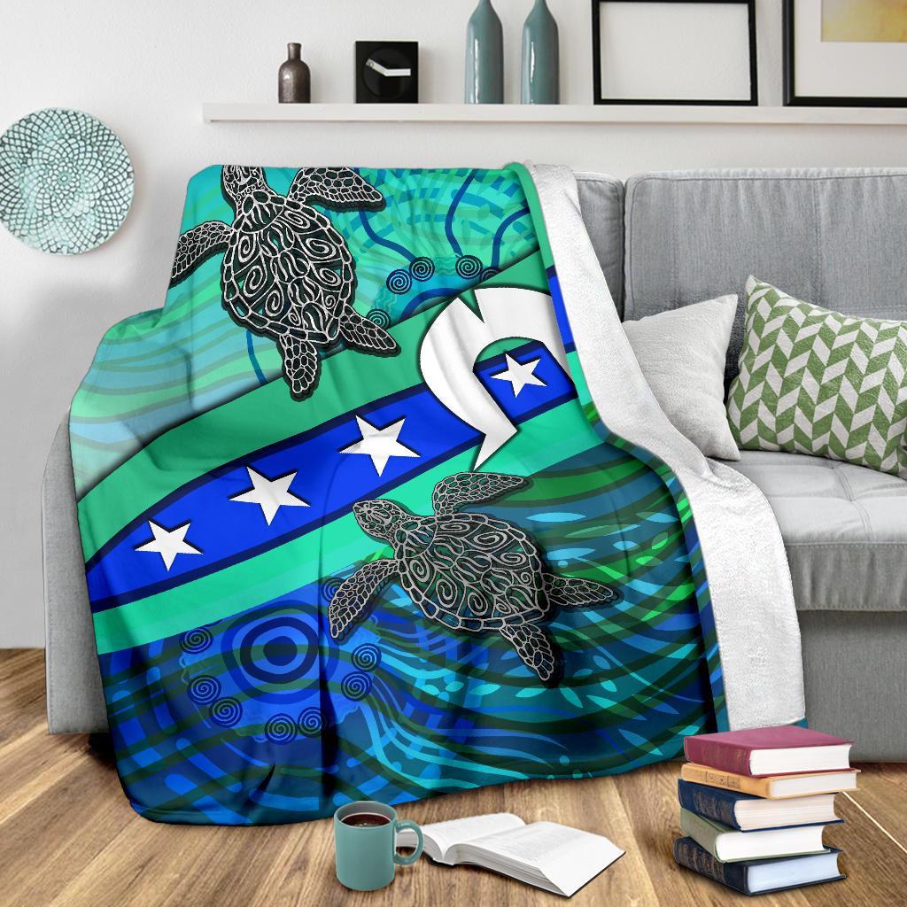 Premium Blanket - Torres Strait Flag And Turtle - Vibe Hoodie Shop