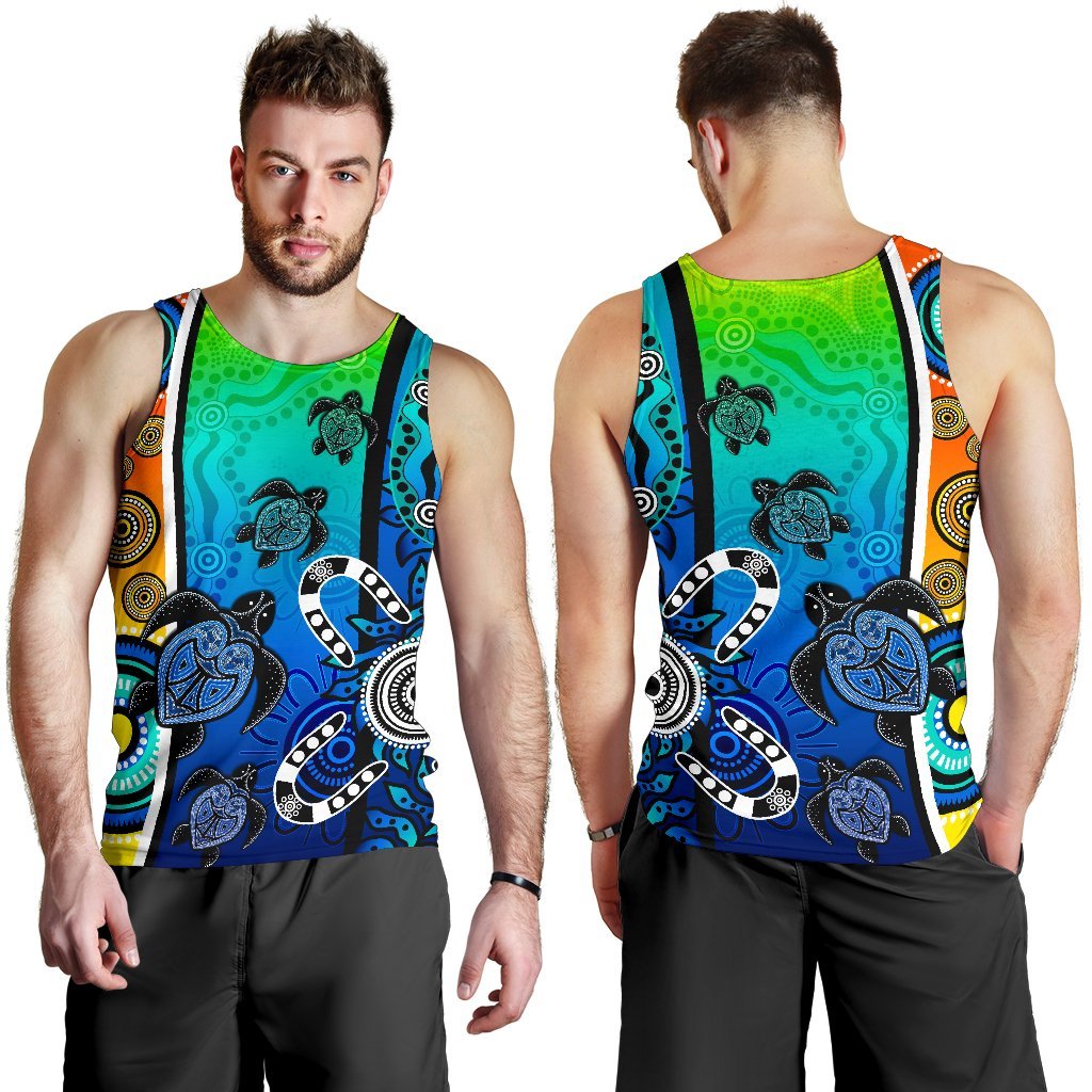 Aboriginal Men's Tank Top - Indigenous Turtle Dot Painting Art - Vibe Hoodie Shop