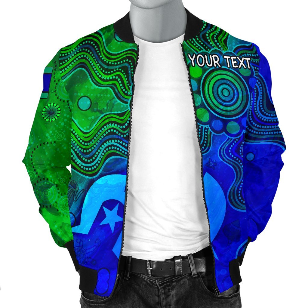 Custom Aboriginal Men's Bomber Jacket, Torres Strait Islands Flag - Vibe Hoodie Shop