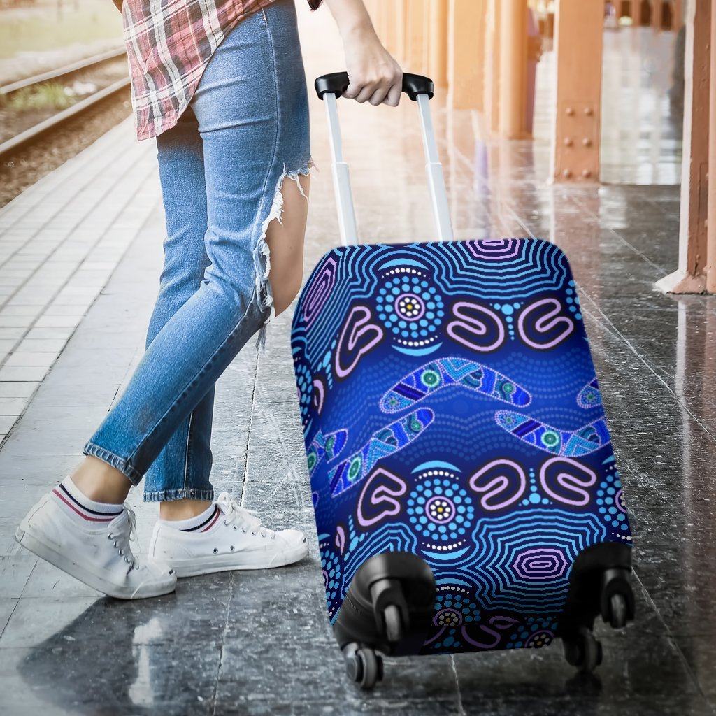 ABoriginal Luggage Covers - Boomerangs And Dot Painting Art Ver02 - - Vibe Hoodie Shop